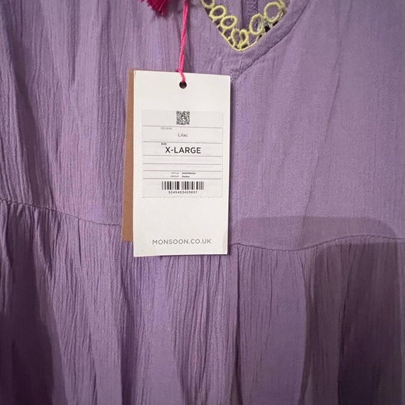 Monsoon Mini Kaftan Embroidered Size XL Lilac Dress - Picture 6 of 9
